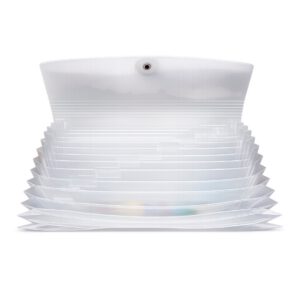 ARCHIVERO EXPANDIBLE OXFORD F159B BLANCO TRASLUCIDO 26 X 13.5 CM TAMAÑO CHEQUERA CON HILO 13 DIVISI