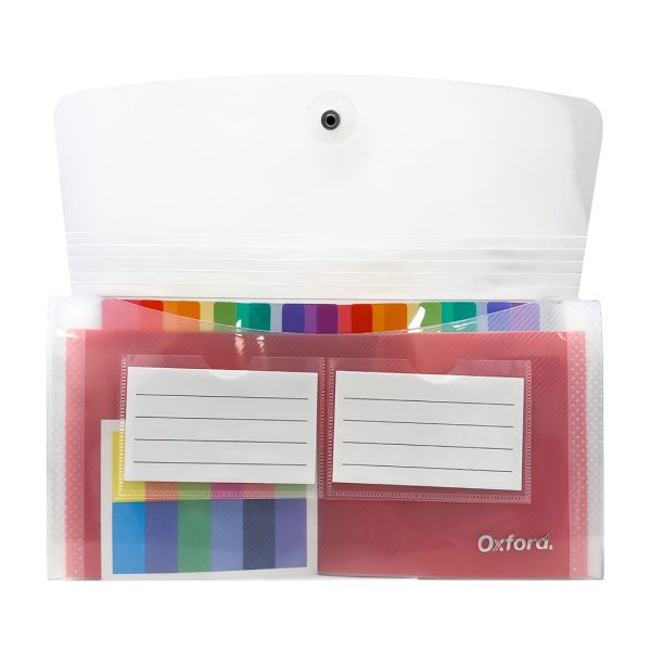 ARCHIVERO EXPANDIBLE OXFORD F961 ARCOIRIS 26 X 13.5 CM TAMAÑO CHEQUERA CON HILO 13 DIVISIONES