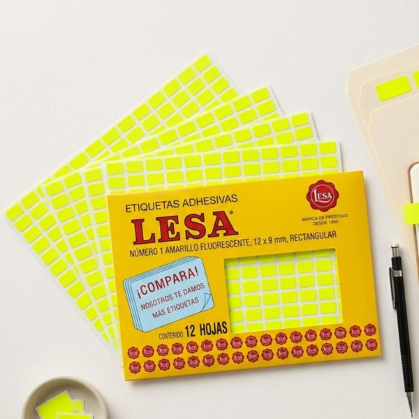ETIQUETA ADHESIVA LESA NUMERO 1 FLUORESCENTE 5 PAQUETES CON 12 HOJAS