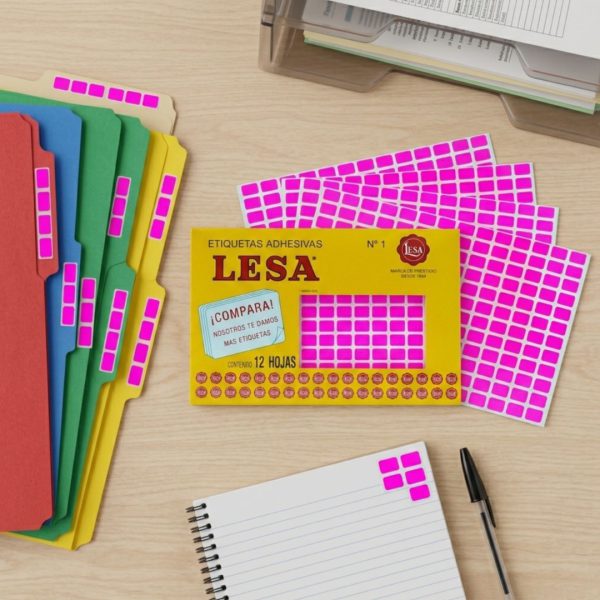 ETIQUETA ADHESIVA LESA NUMERO 1 FLUORESCENTE 5 PAQUETES CON 12 HOJAS