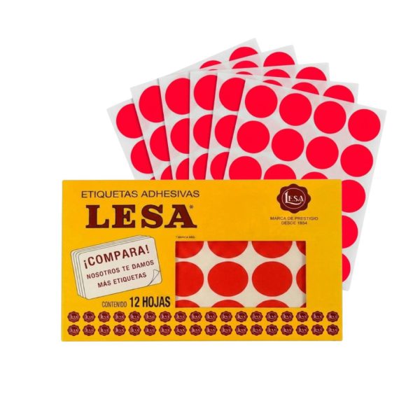 ETIQUETA-ADHESIVA-LESA-NUMERO-22-ROJO-FLUORESCENTE-32-MM-REDONDA-PAQUETE-CON-5-SOBRES_E130-437_1 ETIQUETA ADHESIVA LESA NUMERO 22 FLUORESCENTE 5 PAQUETES CON 12 HOJAS