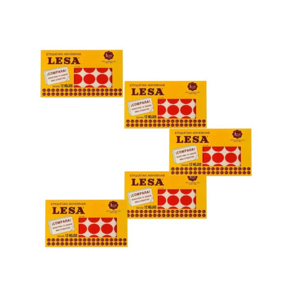 ETIQUETA-ADHESIVA-LESA-NUMERO-22-ROJO-FLUORESCENTE-32-MM-REDONDA-PAQUETE-CON-5-SOBRES_E130-437_2 ETIQUETA ADHESIVA LESA NUMERO 22 FLUORESCENTE 5 PAQUETES CON 12 HOJAS