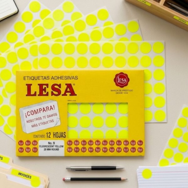 ETIQUETA ADHESIVA LESA NUMERO 9 FLUORESCENTE 5 PAQUETES CON 12 HOJAS