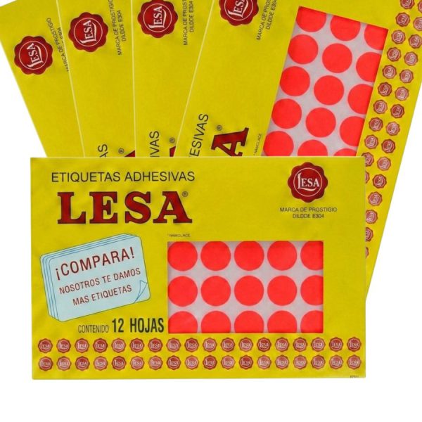 ETIQUETA ADHESIVA LESA NUMERO 9 FLUORESCENTE 5 PAQUETES CON 12 HOJAS